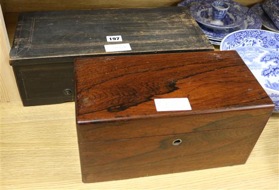 A Swiss musical box and a tea caddy